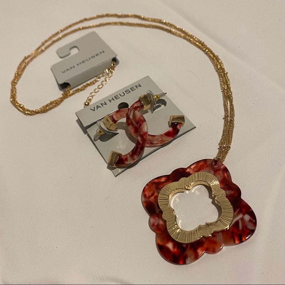 Van HEUSEN Long Necklace & Earring Set Fashion NWT Jewelry NEW Pink Gold - Picture 2 of 9